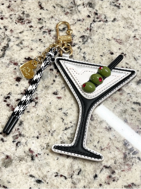kate spade Accessories - kate spade Black and White Martini Glass Keychain with Olive Charms NWT